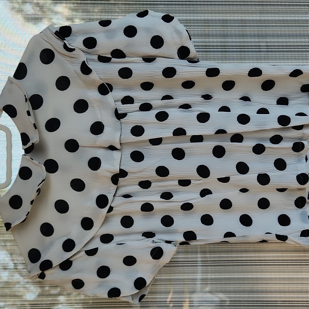 Hand Made Polka Dot Peter Pan Collar Short Sleeves Blouse